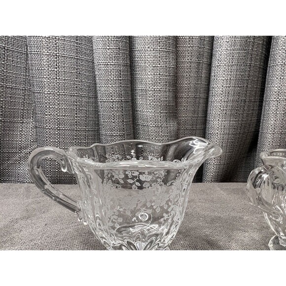 VTG Fostoria Meadow Etched Clear Glass Creamer Sugar Tray - Picture 9 of 13